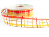 R1274 27mm Metallic Gold ,Yellow and Red Sheer Check Ribbon