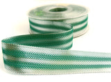 R1331C 25mm Double Face Silver and Jade Green Woven Striped Ribbon