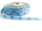 R1342 10mm Blue Satin Ribbon with a Metallic Silver and Blue Dot Print