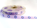 R1344 10mm Lilac Satin Ribbon with a Metallic Silver Dot and Royal Print