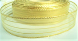 R1380 24mm Straw Sheer Ribbon with Gold Metallic Stripes