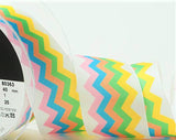 R1401 40mm White Taffeta Ribbon, Mixed Colour Zig Zag Print,Berisfords