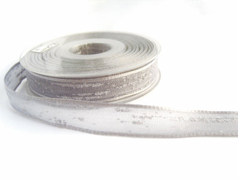R1449 16mm Pale Slate Grey Feather Sheer Ribbon. Wire Edge, Berisfords