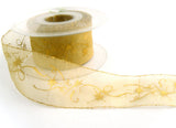 R1456 41mm Straw Sheer Ribbon with Metallic Print and Tinsel Borders