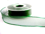 R1484 26mm Metallic Green Mesh Ribbon with Wired Borders