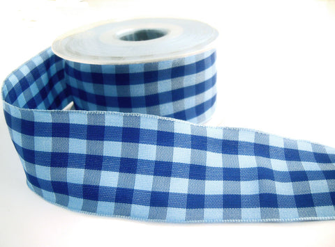 R1490 40mm Tonal Blues Polyester Gingham Check Ribbon