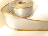 R1496 42mm Silver Metallic Sheer Ribbon with Gold Borders
