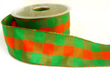 R1517 40mm Orange and Green Gingham Ribbon with Satin Banded Borders