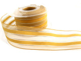 R1520 39mm Honey Gold Sheer Ribbon with Thin Metallic Silver Stripes