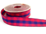 R1530 25mm Pink-Purple Gingham Ribbon-Banded Satin Borders,Berisfords