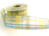 R1556 39mm Grey, Blue, Jasmine and Primrose Sheer Check Ribbon