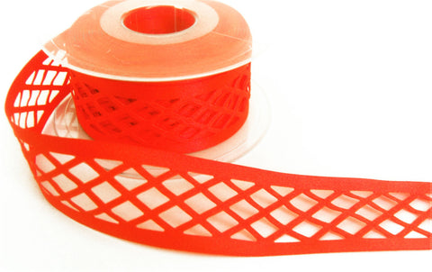 R1725 35mm Fluorescent Orange Satin Trellis Ribbon by Berisfords