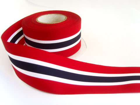 R1763 39mm Red, White and Navy Norway Flag Taffeta Ribbon