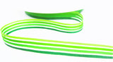 R1769 11mm Sheer and Mixed Green Satin Striped Ribbon by Berisfords