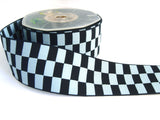 R1784 42mm Sky Blue and Navy Thick Woven Check Ribbon