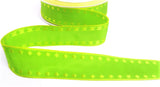 R1789 25mm Green Polyester Ribbon-Yellow Woven Borders-Spots, Berisfords
