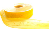 R1863 25mm Yellow Sheer Ribbon with Centre Gold Tinsel Stripes