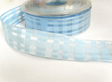 R2040 25mm Cornflower Blue Sheer Check Ribbon. Wire Edge