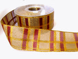 R2083 40mm Metallic Gold and Scarlet Berry Mesh Check Ribbon