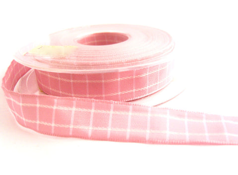 R2097 15mm Pink Polyester Gingham Check Ribbon by Berisfords
