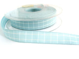 R2102 15mm Sky Blue and White Polyester Check Gingham Ribbon by Berisfords