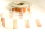 R2125 27mm Pearl Sheer Ribbon with a Metallic Copper Banded Print