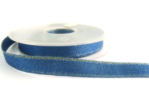 R2133 11mm Royal Blue-Metallic Gold Glitter Satin Ribbon by Berisfords