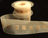R2155 40mm Ivory Sheer Ribbon with a Metallic Copper Banded Print