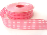 R2161 26mm Deep Baby Pink Sheer Check Ribbon with Wired Borders