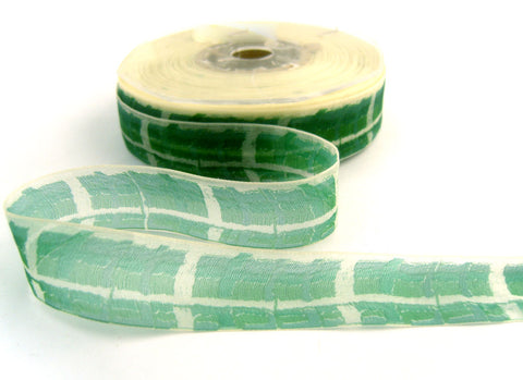 R2311 23mm Greens and Natural Patterned Sheer Ribbon