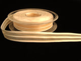 R0044 15mm Cream Satin, Sheer and Gold Metallic Striped Ribbon, Wired