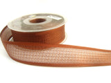 R2464 27mm Sinopia Brown Woven Sheer Ribbon. Wire Edge