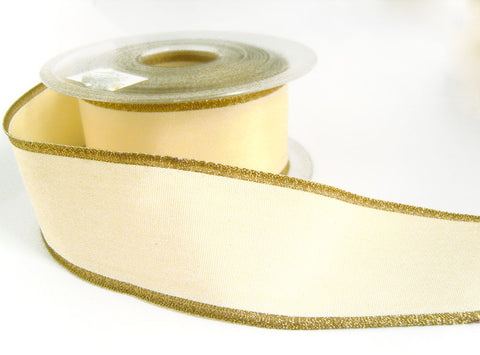 R2474 40mm Cream Polyester Ribbon with Metallic and Wired Borders