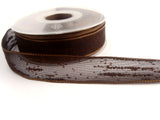 R2487 23mm Dark Brown Feather Sheer Ribbon. Wire Edge, Berisfords