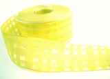 R2491C 40mm Lemon Sheer and Grosgrain Check Ribbon, Wire Edged