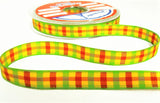 R2353 11mm Red-Deep Yellow-Lime Green Polyester Gingham Ribbon