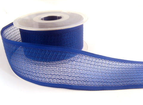 R2593 40mm Dark Royal Blue Woven Sheer Ribbon. Wire Edge