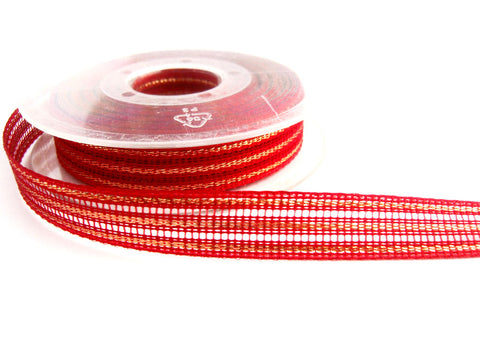 R2767 16mm Scarlet Berry and Gold  Stripe Water Resistant Ribbon