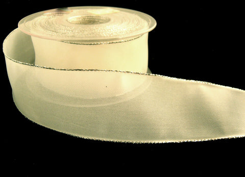 R2794 39mm Bridal White Translusent Ribbon with Metallic Silver Borders