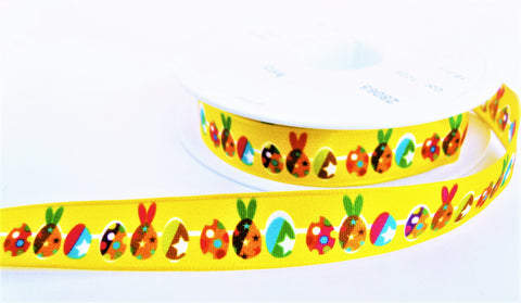 R2806 16mm Yellow Based Easter Theme Printed Taffeta Ribbon,Berisfords