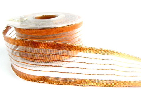 R2820 38mm Sheer and Metallic Copper Stripe Ribbon