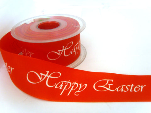 R2829 39mm Flame Orange Happy Easter Printed Ribbon