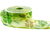R2832 25mm Greens Translucent Polyester Ribbon with a Flowery Print.