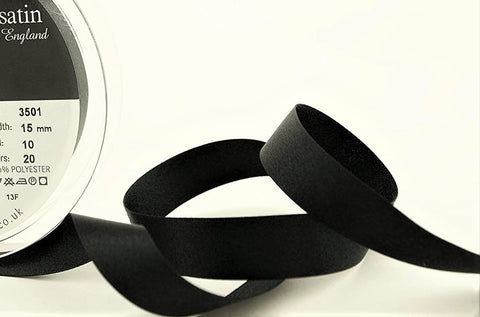 R3046 10mm Black Double Face Satin Ribbon by Berisfords