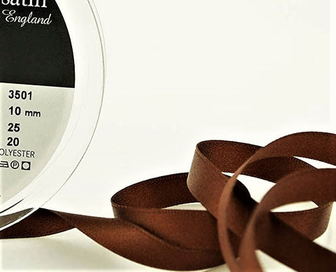 R3168 10mm Dark Brown Double Face Satin Ribbon by Berisfords