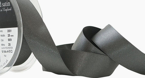 R3181 25mm Smoked Grey Double Face Satin Ribbon by Berisfords