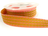 R3213 23mm Pink, Peach and Lime Green Woven Jacquard Check Ribbon