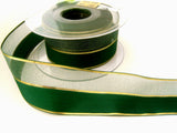 R3297 40mm Green Solid and Sheer Ribbon with Metallic Gold Stripes