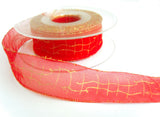 R3298 26mm Red Super Sheer Ribbon with a Metallic Gold Print