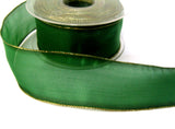 R3305 40mm Green Translucent Polyester with Metallic Gold Borders. Wire Edge